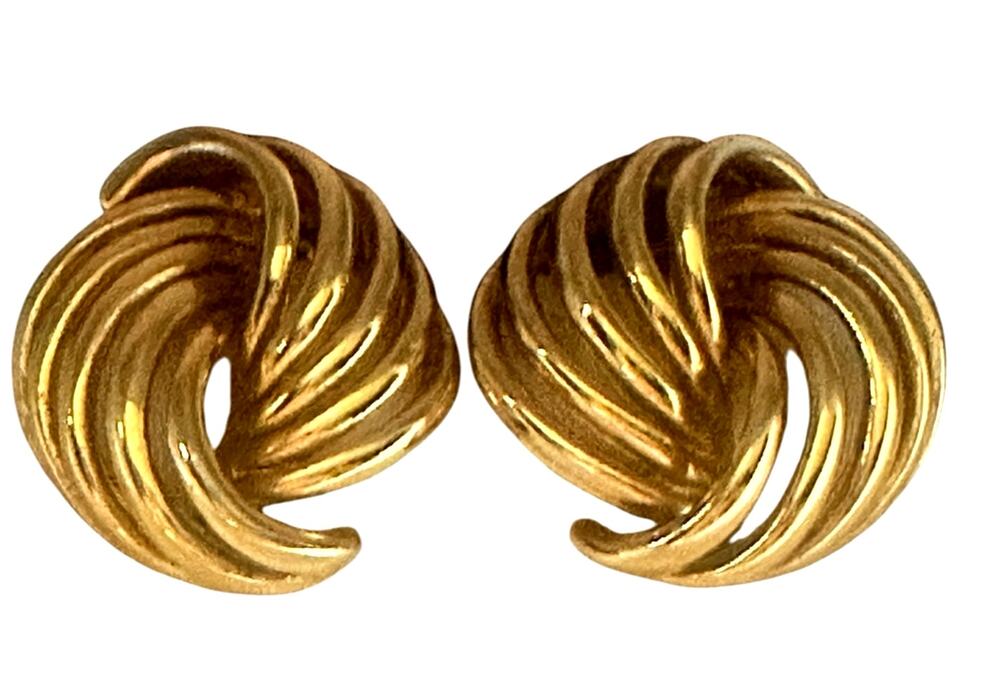 Vintage Christian Dior Gold Tone Swirl Clip-On Earrings w/ Box Signed